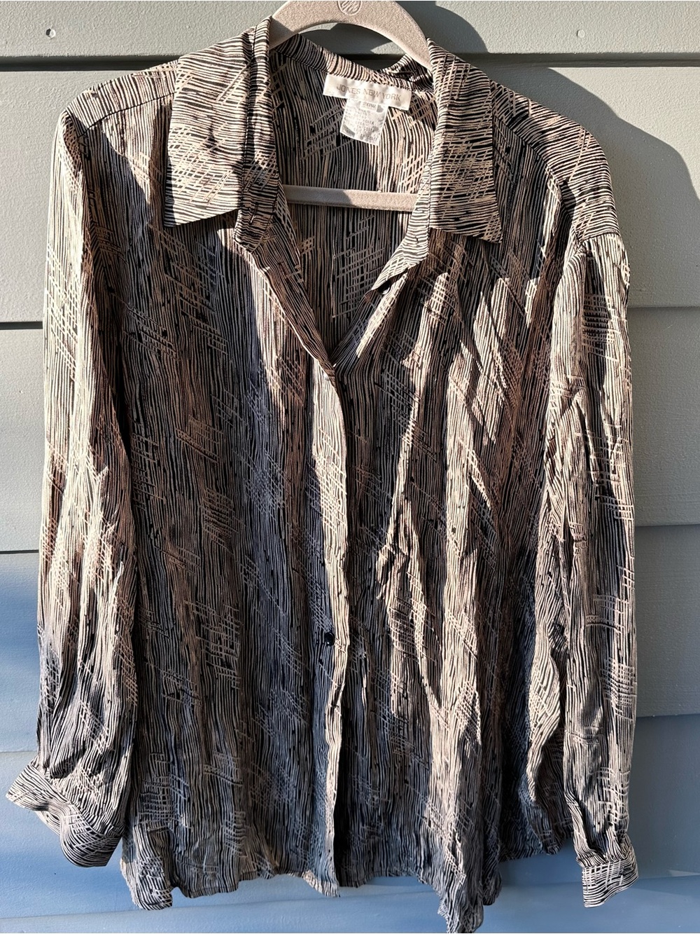 Jones New York women’s sz 20w 20 woman 100% silk blouse black & tan button front